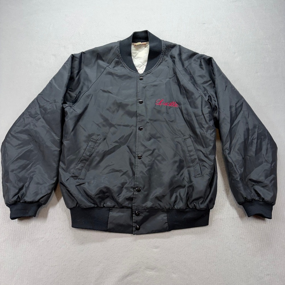 Hartwell Bomber Jacket Womens Large Black Vintage‎ Rose Lucille Embroidered Snap